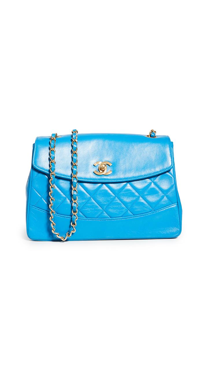 What Goes Around Comes Around Chanel Blue Lambskin Shoulder Bag