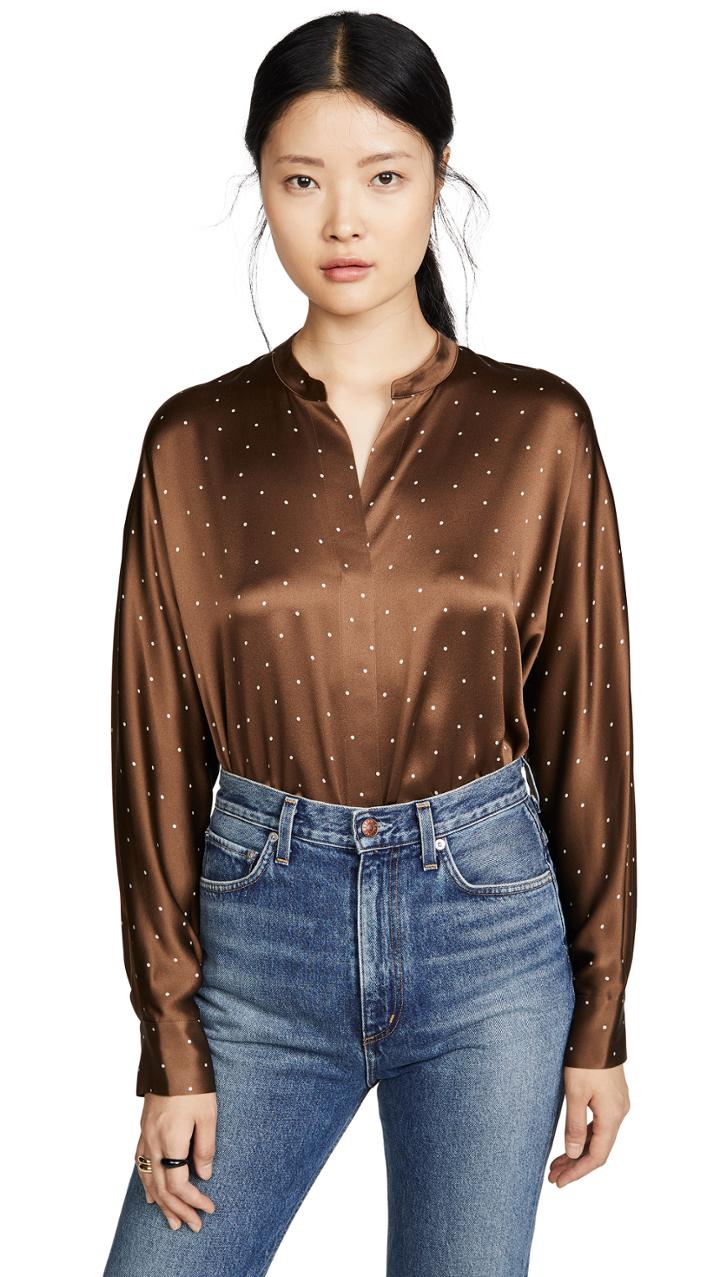 Vince Dot Print Long Sleeve Popover