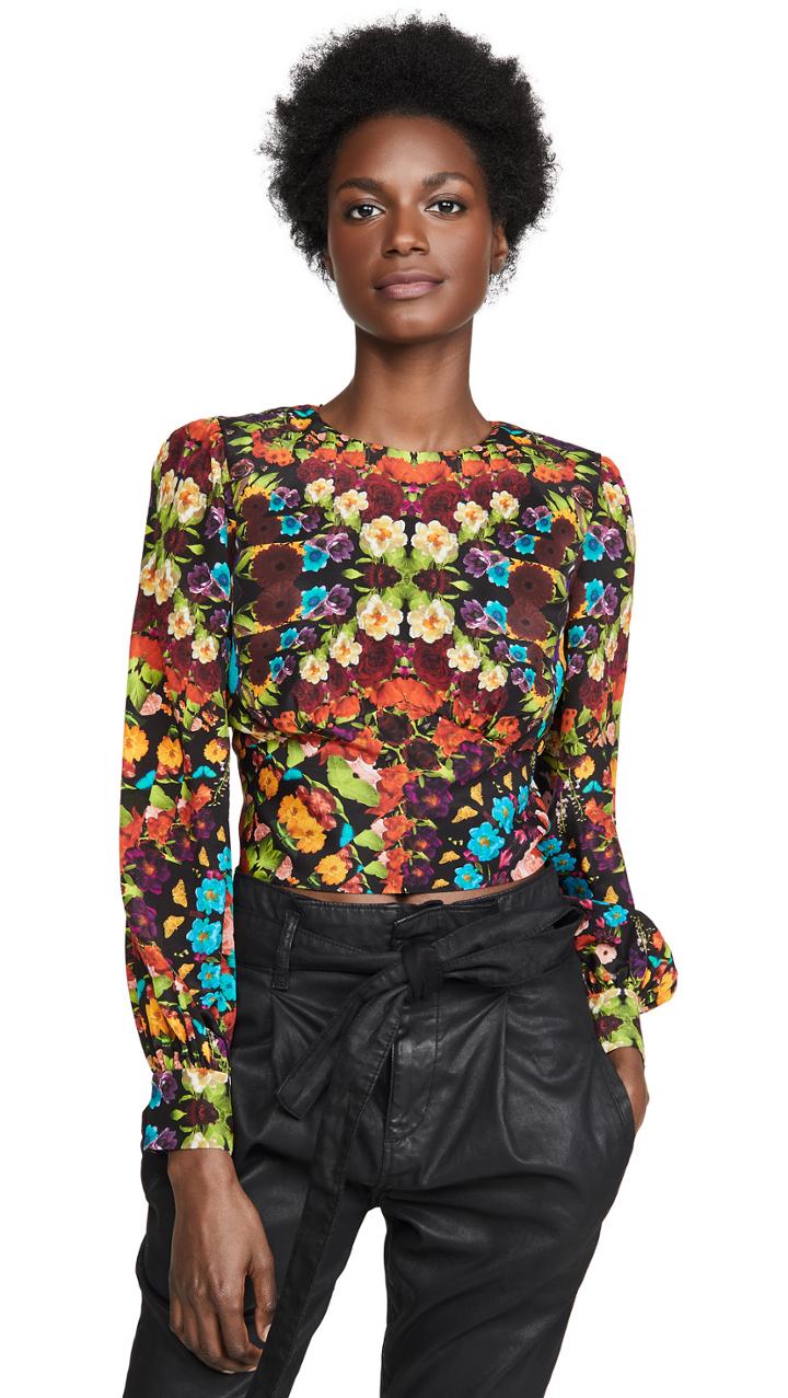 Alice Olivia Quilla Stripe Shoulder Sleeve Blouse