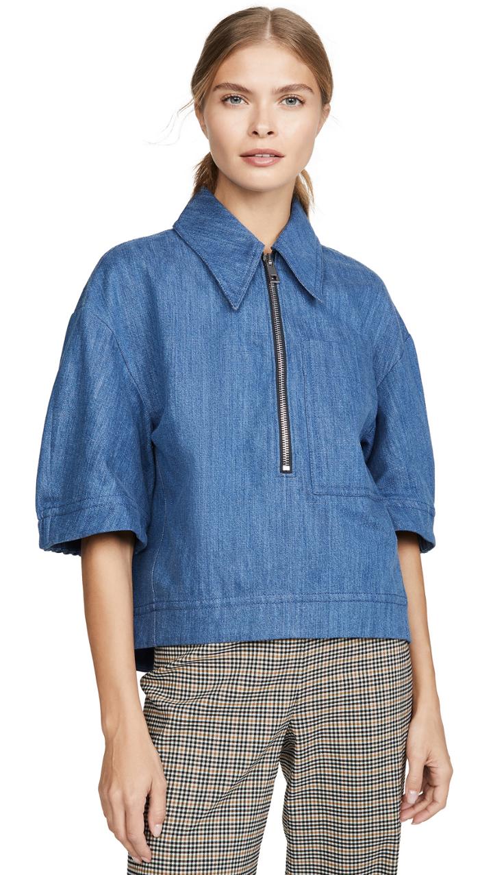 Tibi Sculpted Polo Zip Up Top