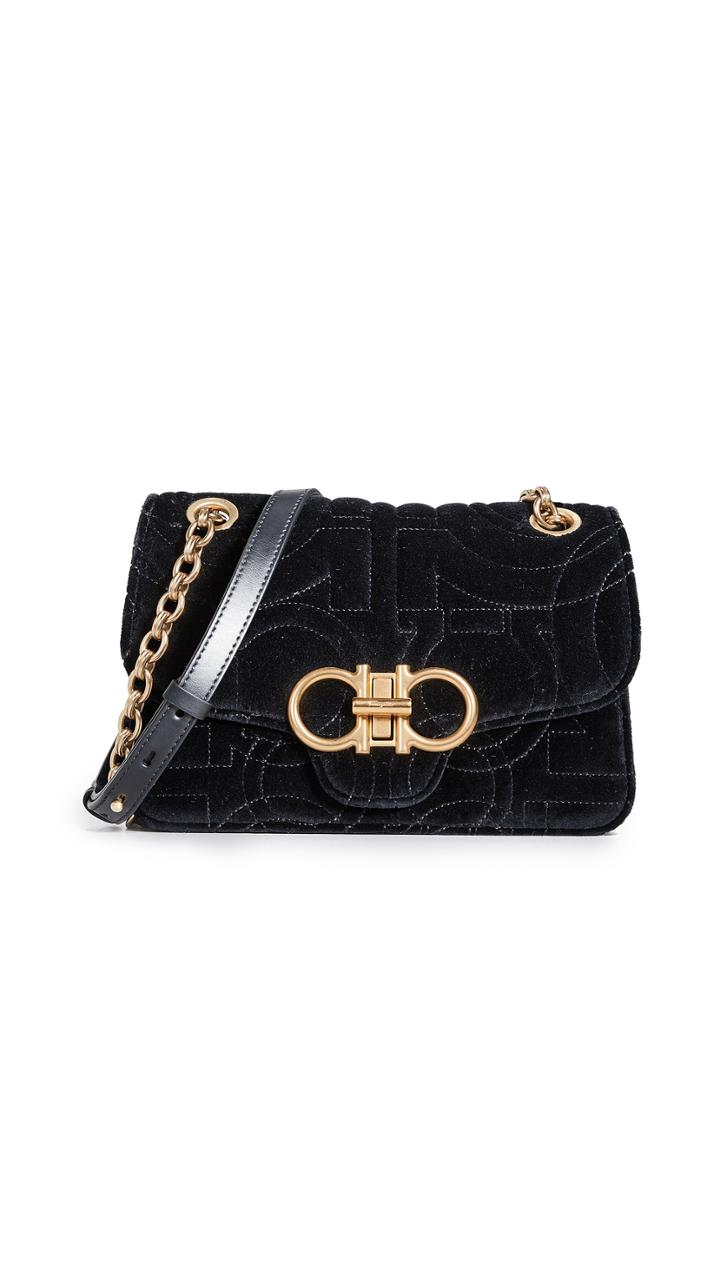 Salvatore Ferragamo Gancino Quilting Velvet Shoulder Bag