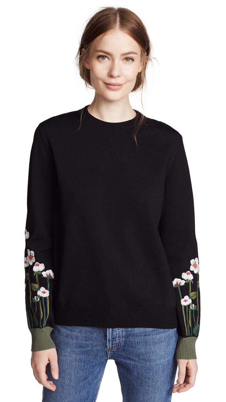 Red Valentino Flower Sleeve Pullover