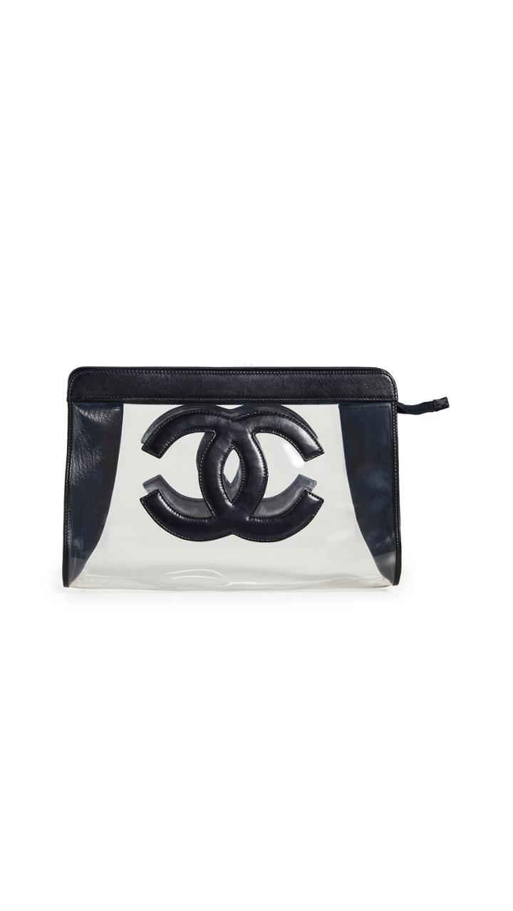 What Goes Around Comes Around Chanel Navy Vinyl Pouch