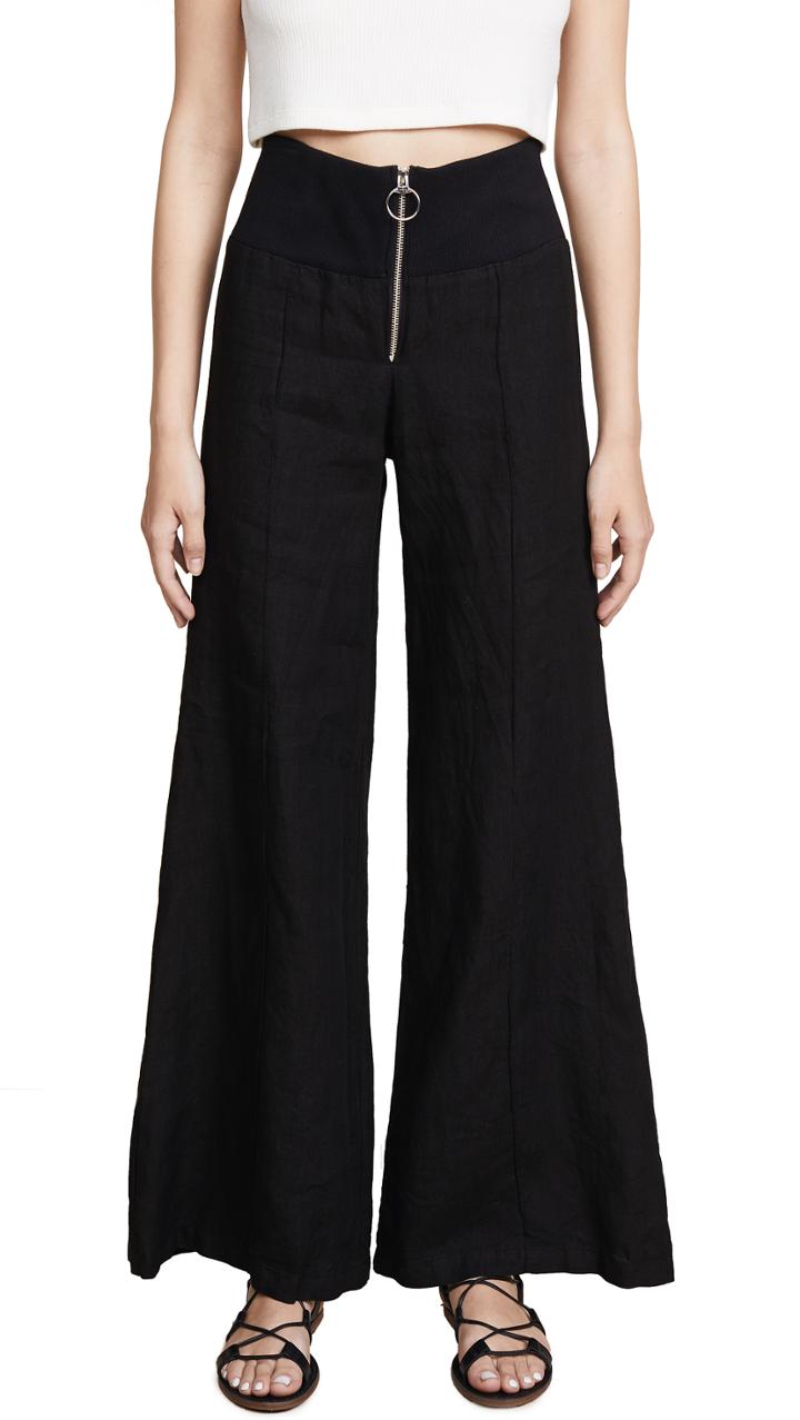 Enza Costa Linen Pintuck Wide Leg Pants