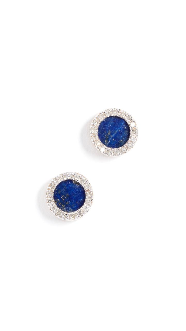 Adina Reyter 14k Gold Lapis Diamond Disc Earrings