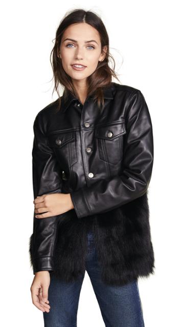 One By J4k One By Leather Jean Jacket With Black Fox Fur
