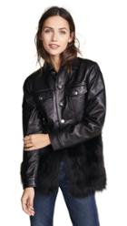 One By J4k One By Leather Jean Jacket With Black Fox Fur