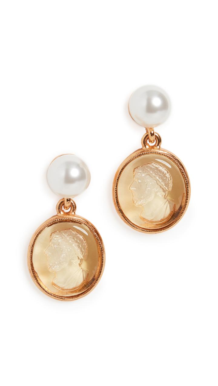 Oscar De La Renta Cameo Charm Earrings