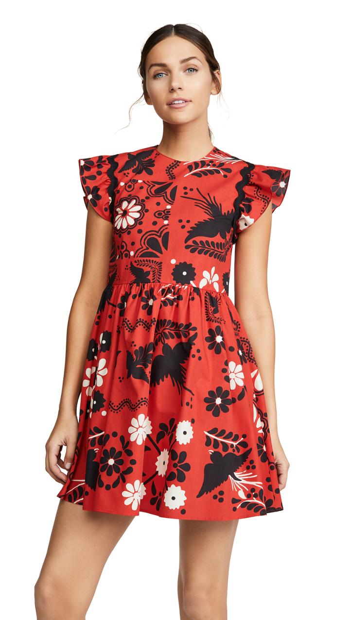 Red Valentino Flutter Sleeve Print Dress