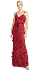 Marchesa Notte Metallic Embroidered Fit And Flare Gown
