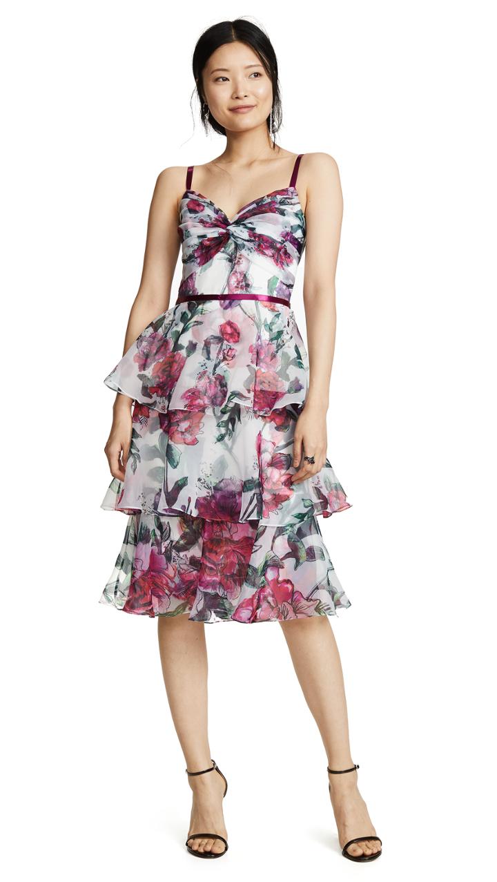 Marchesa Notte Floral Organza Tiered Gown
