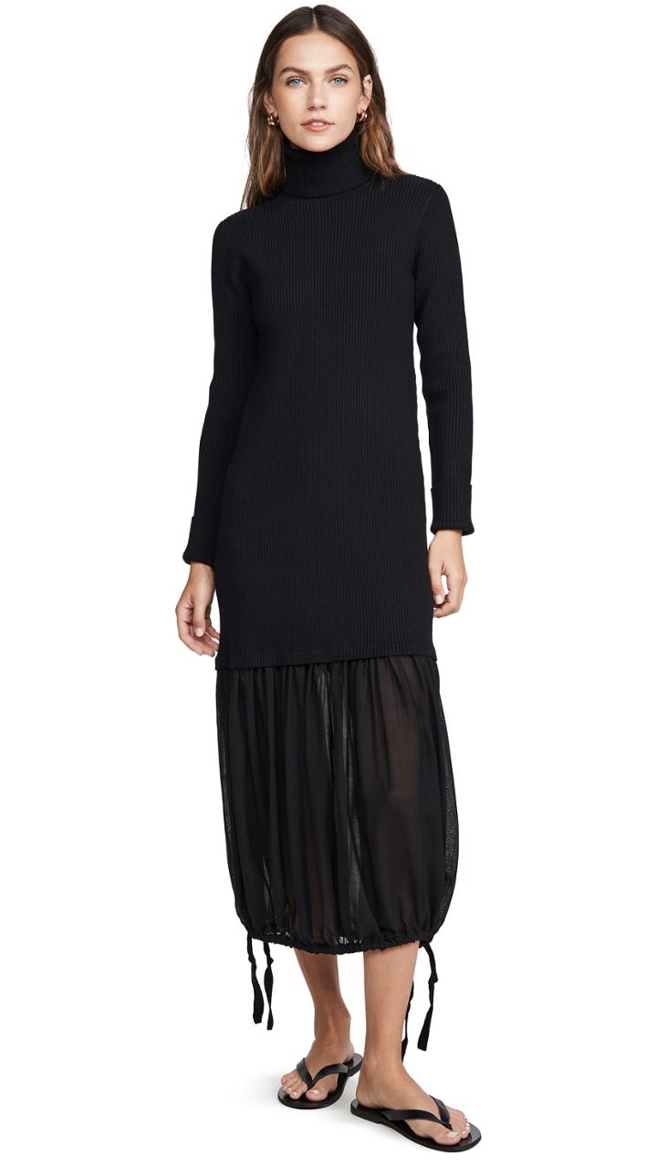 Tibi Wool Gauze Layered Ribbed Dress