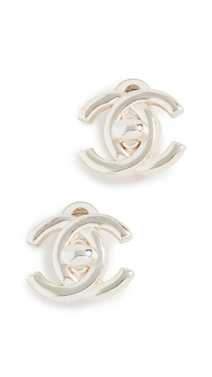 What Goes Around Comes Around Chanel Silver Turnlock Earrings