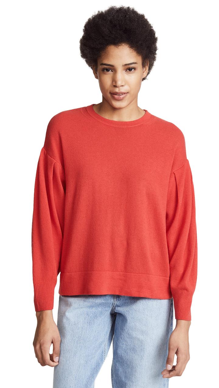 Vince Pleated Cashmere Crew Sweater