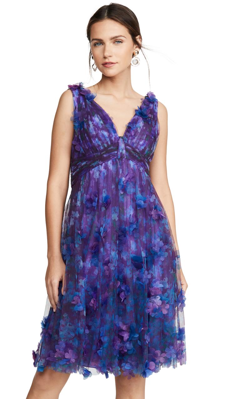 Marchesa Notte Sleeveless V Neck Empire Waist Cocktail Dress