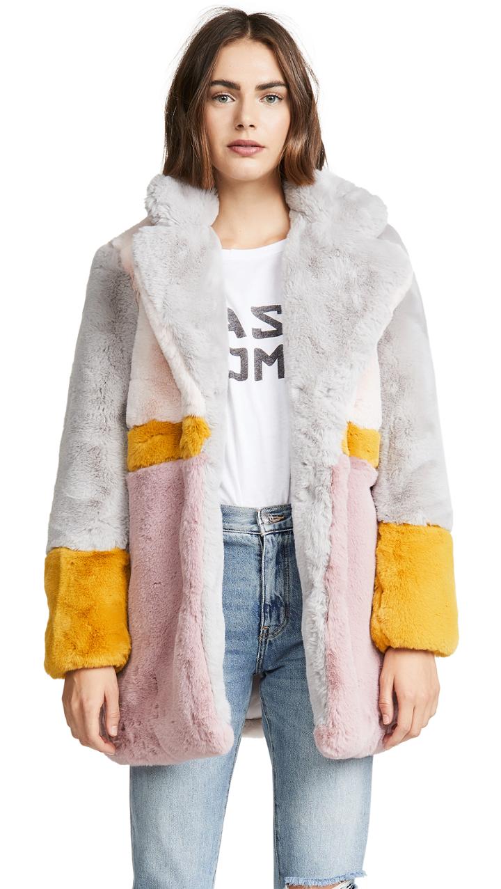 Apparis Lisa Colorblock Faux Fur Coat