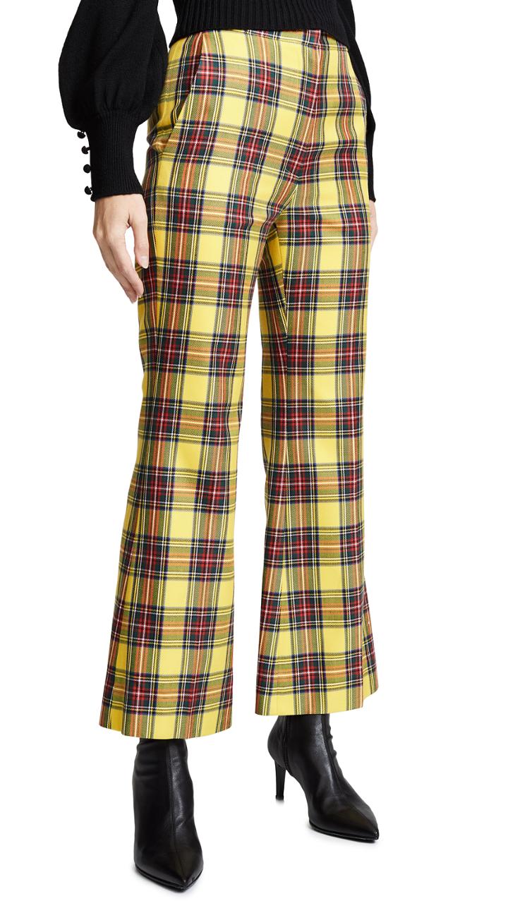 Pushbutton Plaid Crop Flare Pants