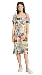 Farm Rio Vintage Garden Midi Puffed Sleeve Dress