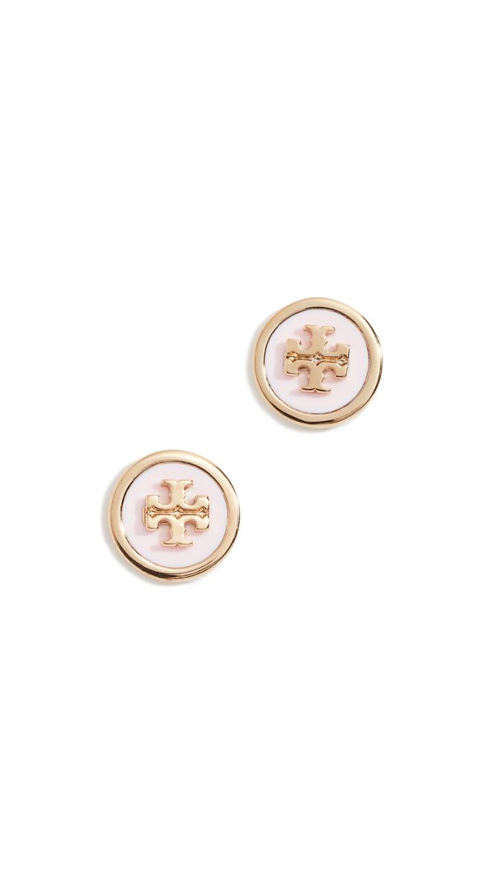 Tory Burch Enamel Raised Logo Stud Earrings