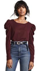 Three Dots Long Sleeve Top With Puff Sleeve