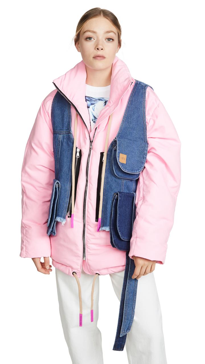 Natasha Zinko Oversized Down Filled Denim Vest Puff Jacket