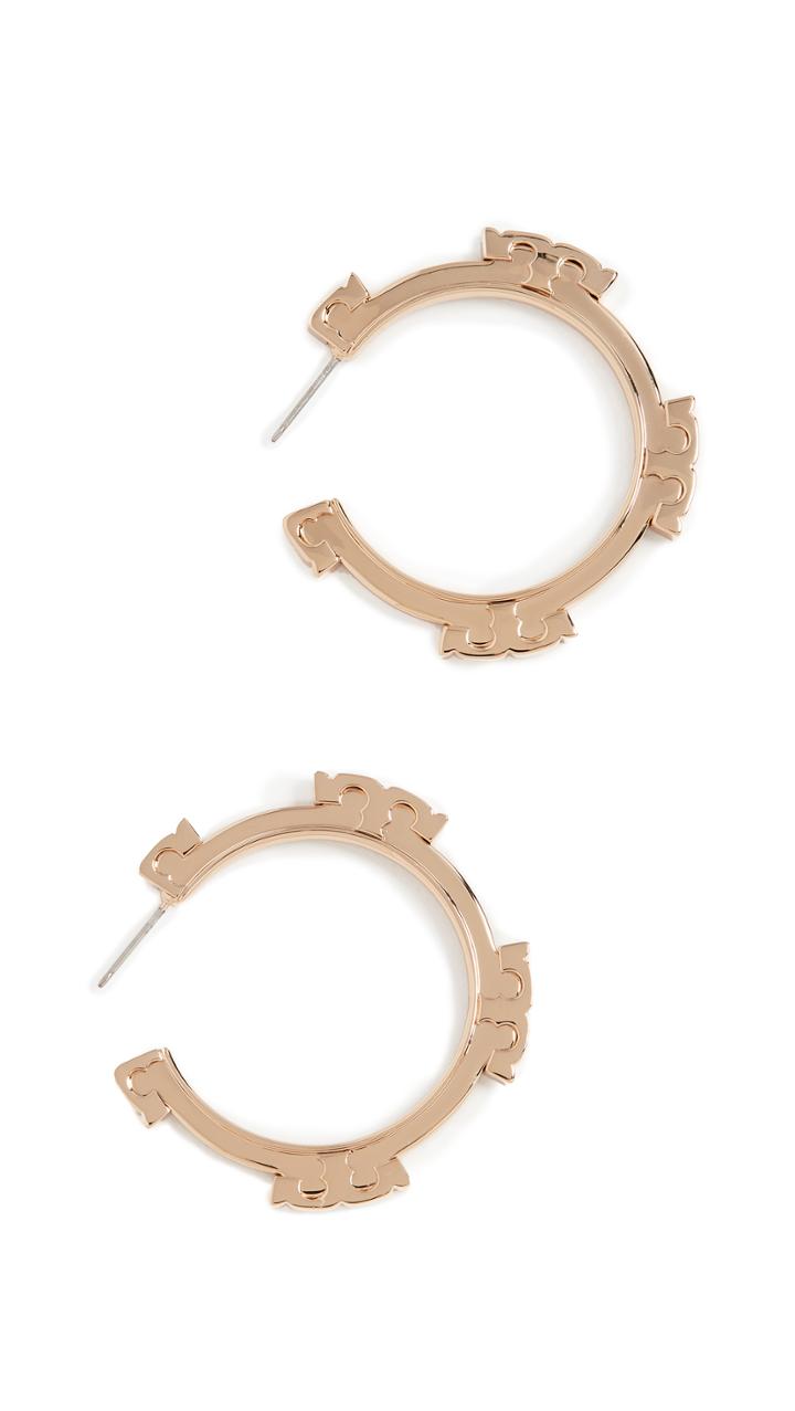 Tory Burch Metal Serif Stripe Hoop Earrings