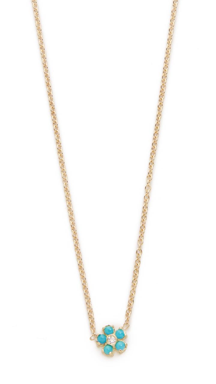 Jennifer Meyer Jewelry 14k Gold Turquoise Flower Necklace