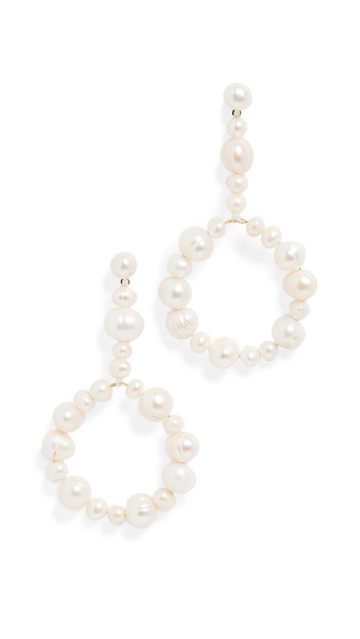 Lele Sadoughi Drop Hoop Freshwater Pearl Earrings