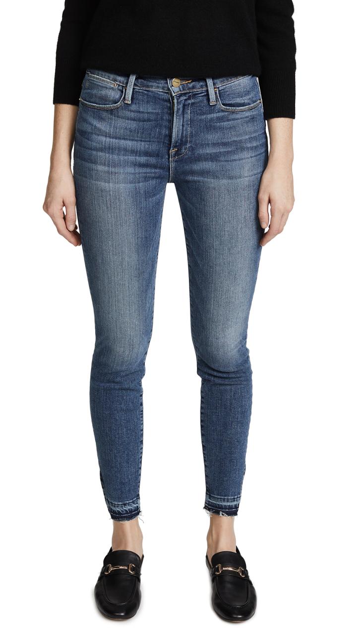 Frame Le High Skinny Jeans With Raw Triangle Cut Hem