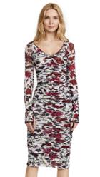 Diane Von Furstenberg Long Sleeve V Neck Overlay Midi Dress
