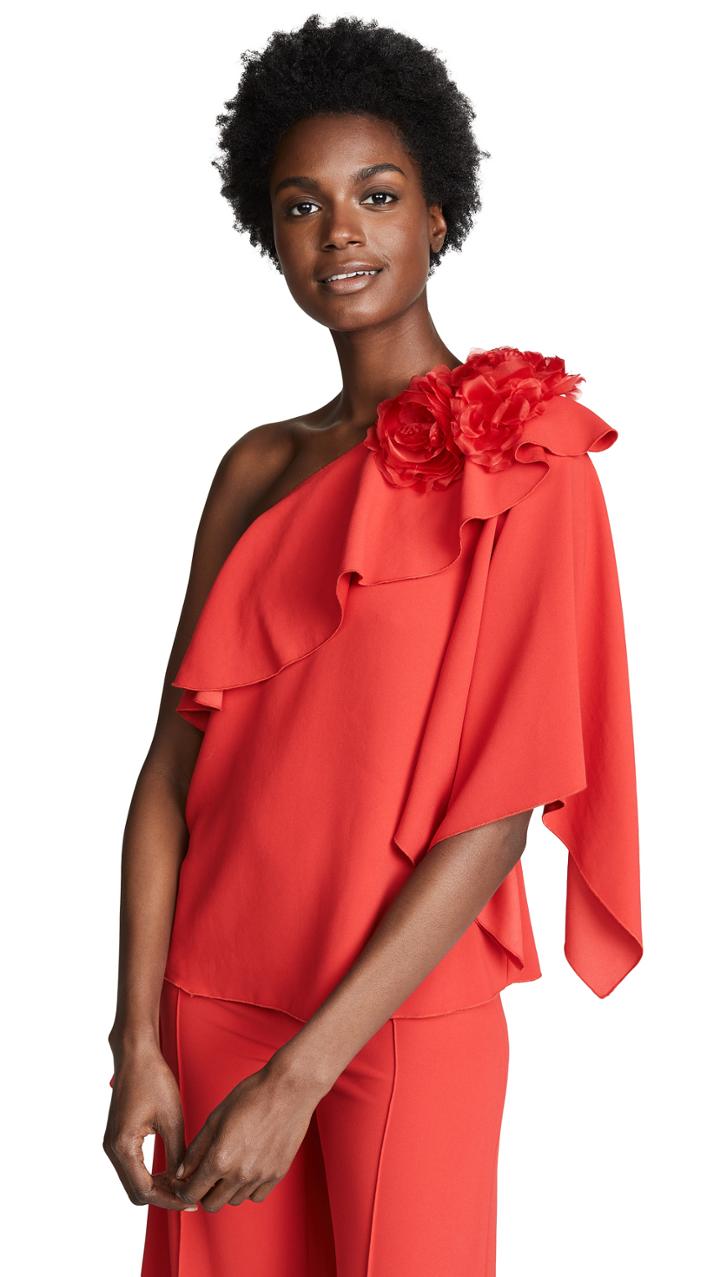 Costarellos High Neck One Sleeve Blouse