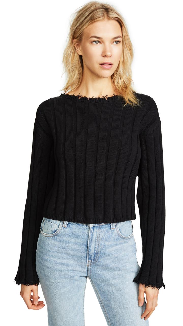 T By Alexander Wang Raw Edge Off Shoulder Pullover
