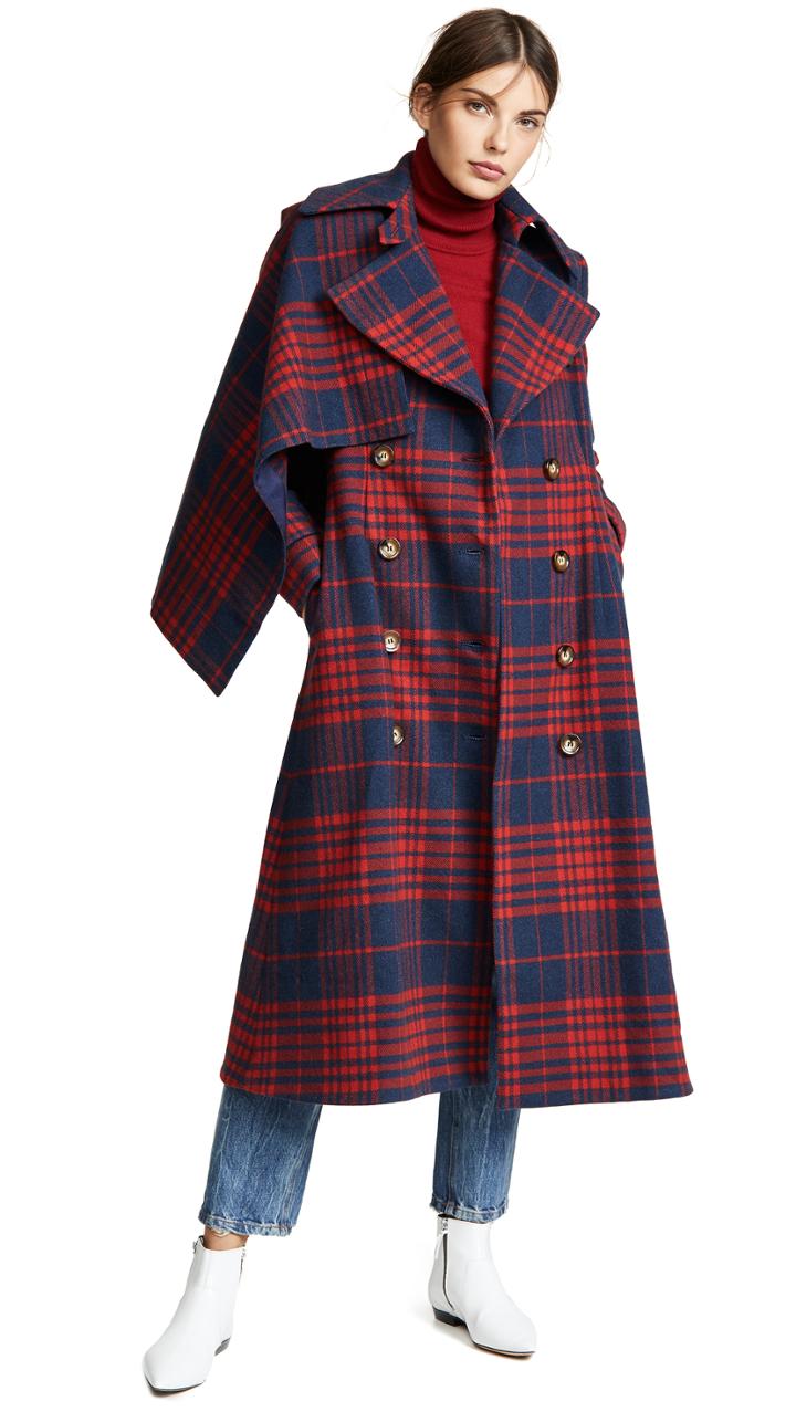Anna October Plaid Long Coat
