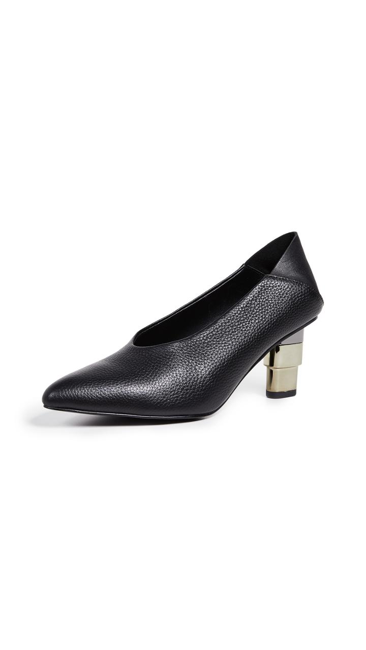 Jaggar V Cut Pebbled Heel Pumps