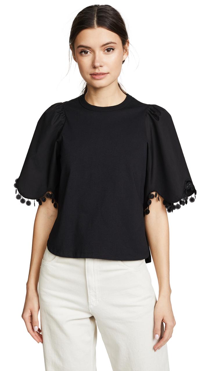 See By Chloe Embellished Tee With Sleeve Detail