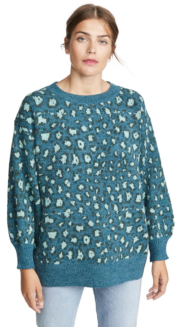Farm Rio Green Leopard Knit Sweater