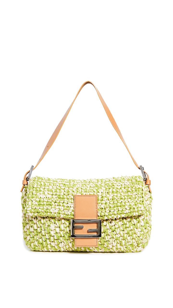 What Goes Around Comes Around Fendi Green Raffia Baguette Bag