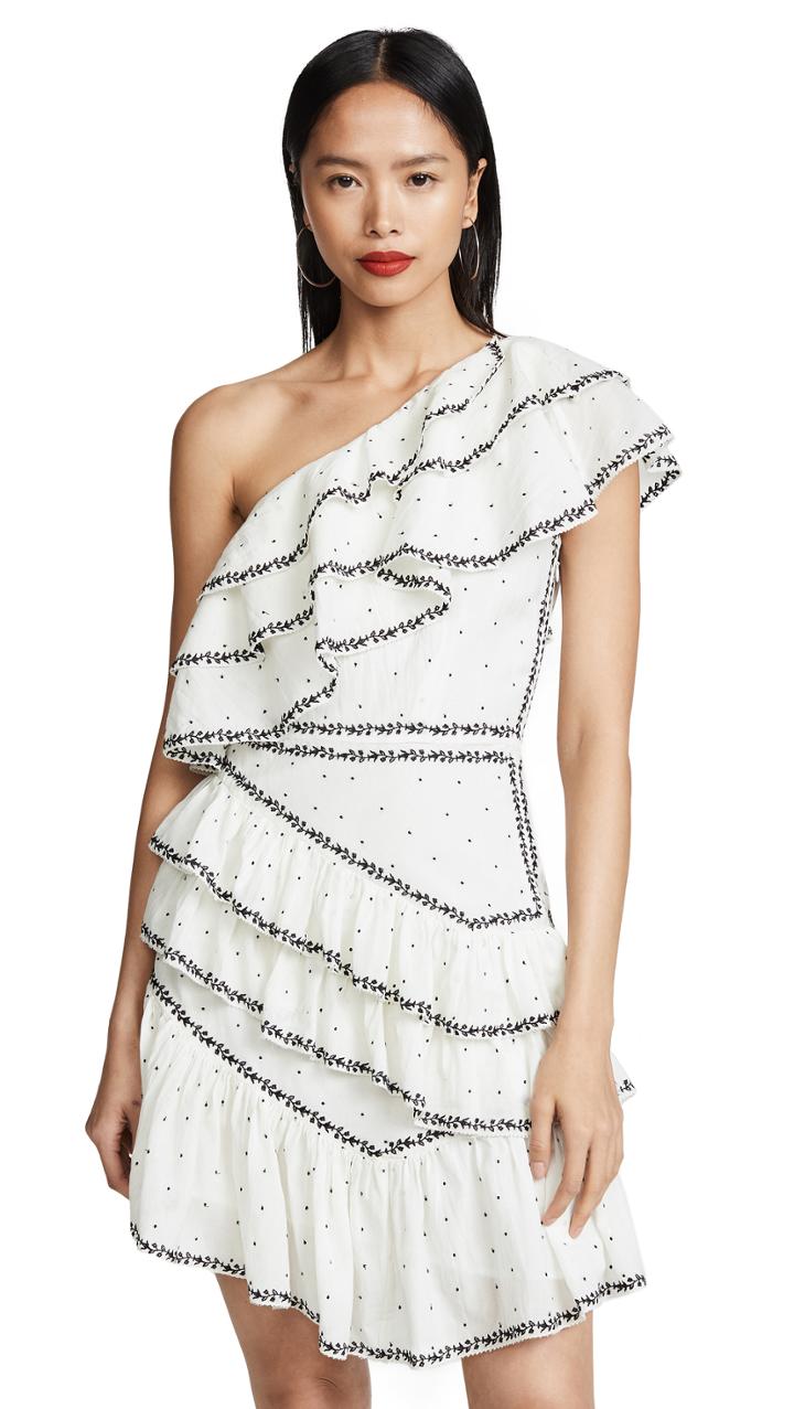 Love Sam Black Rose Embroidered One Shoulder Dress