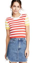 Alice Olivia Ciara Short Sleeve Cropped Cable Sweater
