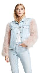 Jocelyn Cropped Denim Jacket With Detachable Feather Sleeves