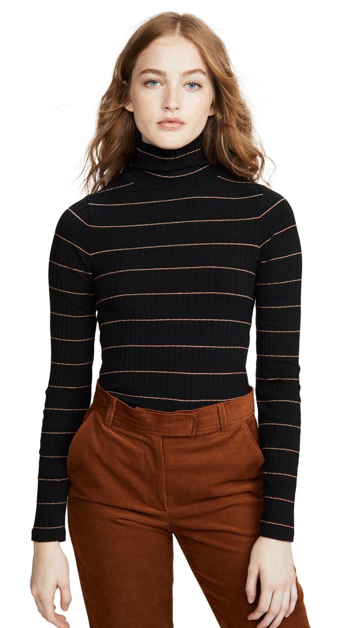 Vince Striped Rib Turtleneck