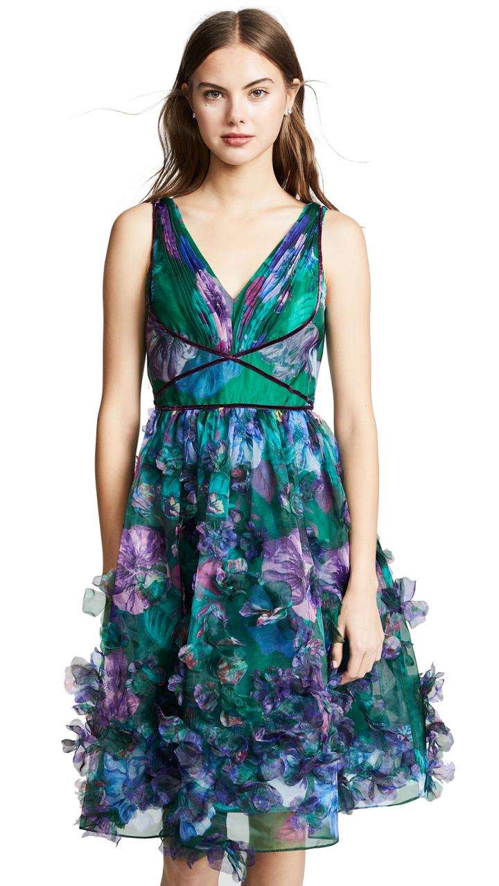Marchesa Notte Sleeveless Organza Cocktail Dress