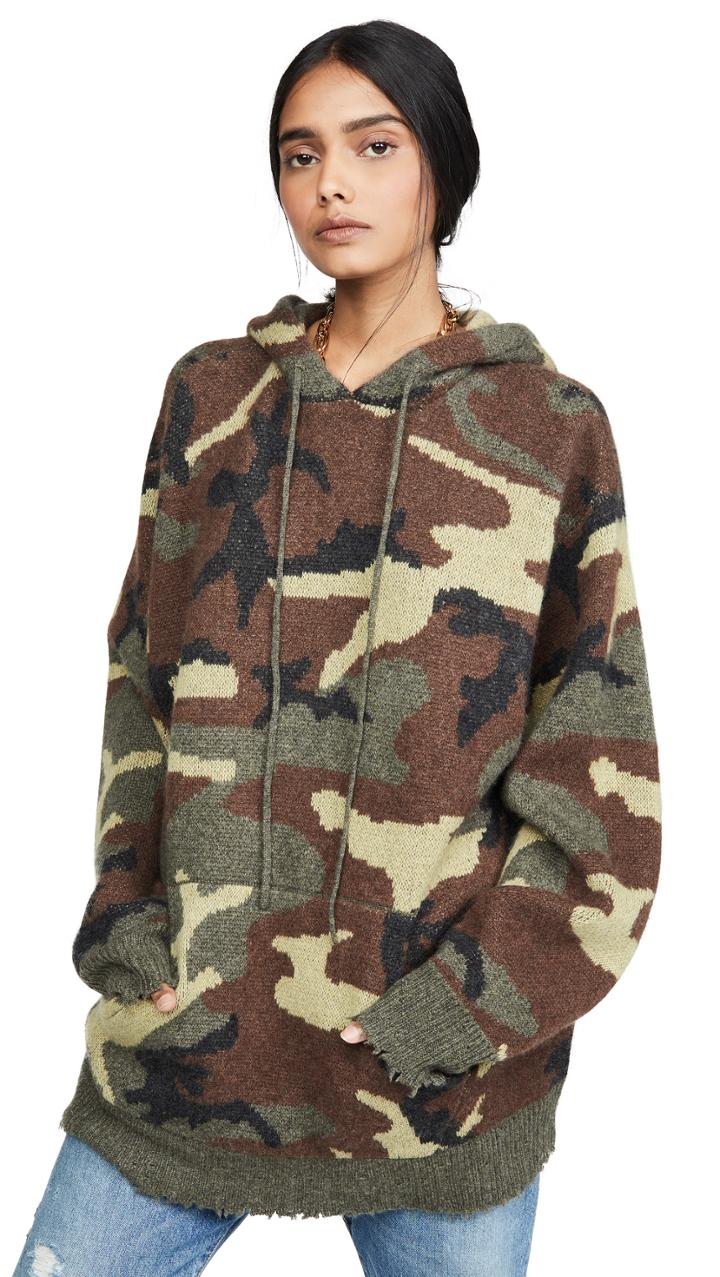 R13 Camo Cashmere Hoodie Sweater