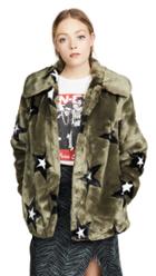 Avec Les Filles Star Print Faux Fur Swing Coat