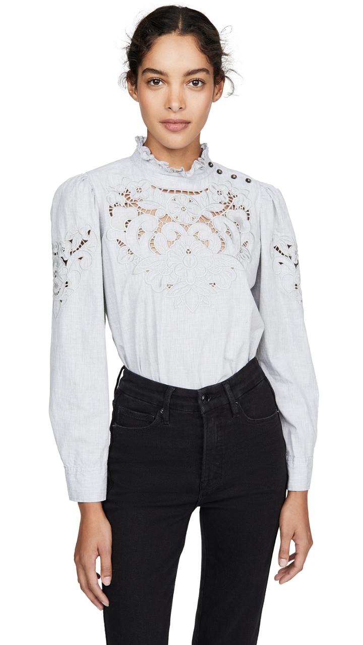 La Vie Rebecca Taylor Long Sleeve Leah Embroidery Top