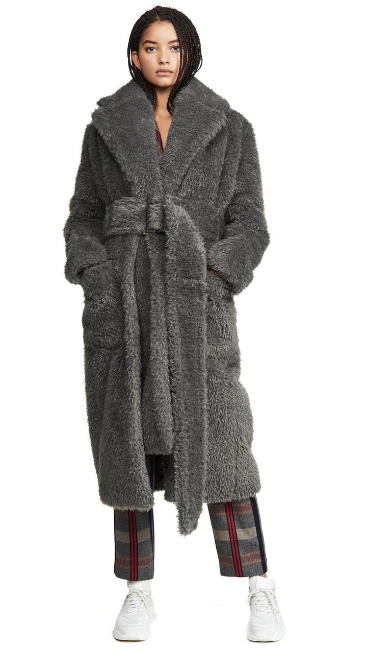 Helmut Lang Shaggy Fur Belted Coat