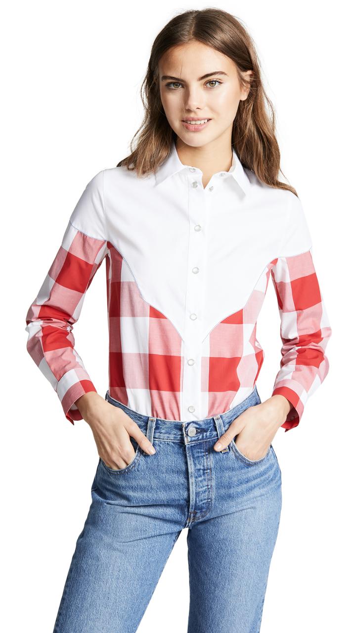 Stella Jean Plaid Combo Button Down Shirt