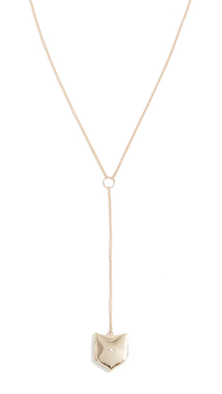 Zoe Chicco 14k Gold Shield Locket Lariat Necklace With Diamond