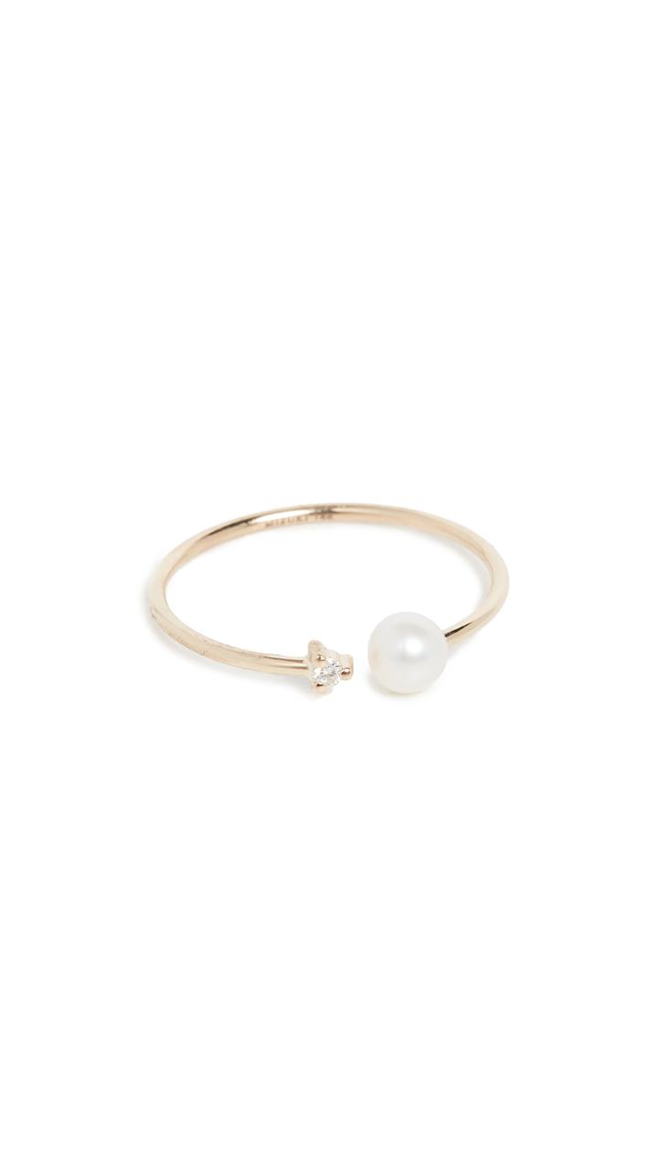 Mizuki Small Open Pearl Diamond Ring