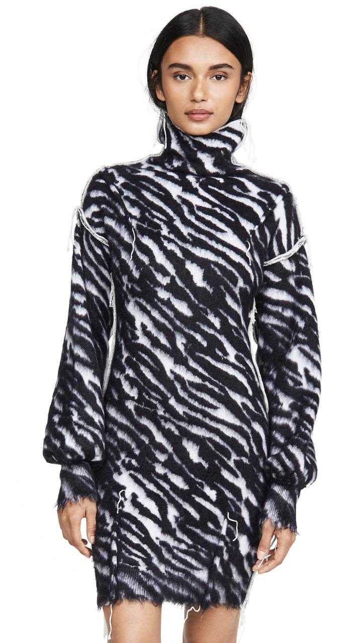 Unravel Project Zebra Turtleneck Sweater Dress